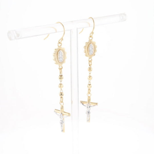 Gold Plated Virgin Mary and Crucifix Dangle Earrings
