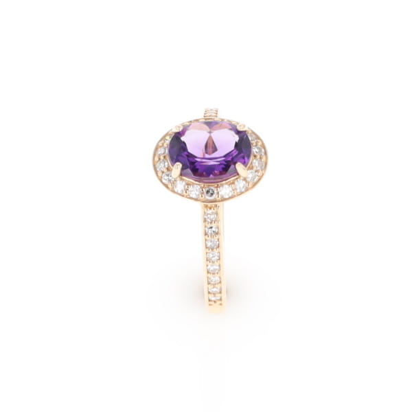 Oval Amethyst with Diamond Halo Ring
