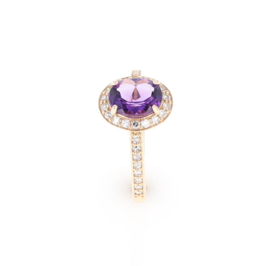 Oval Amethyst with Diamond Halo Ring