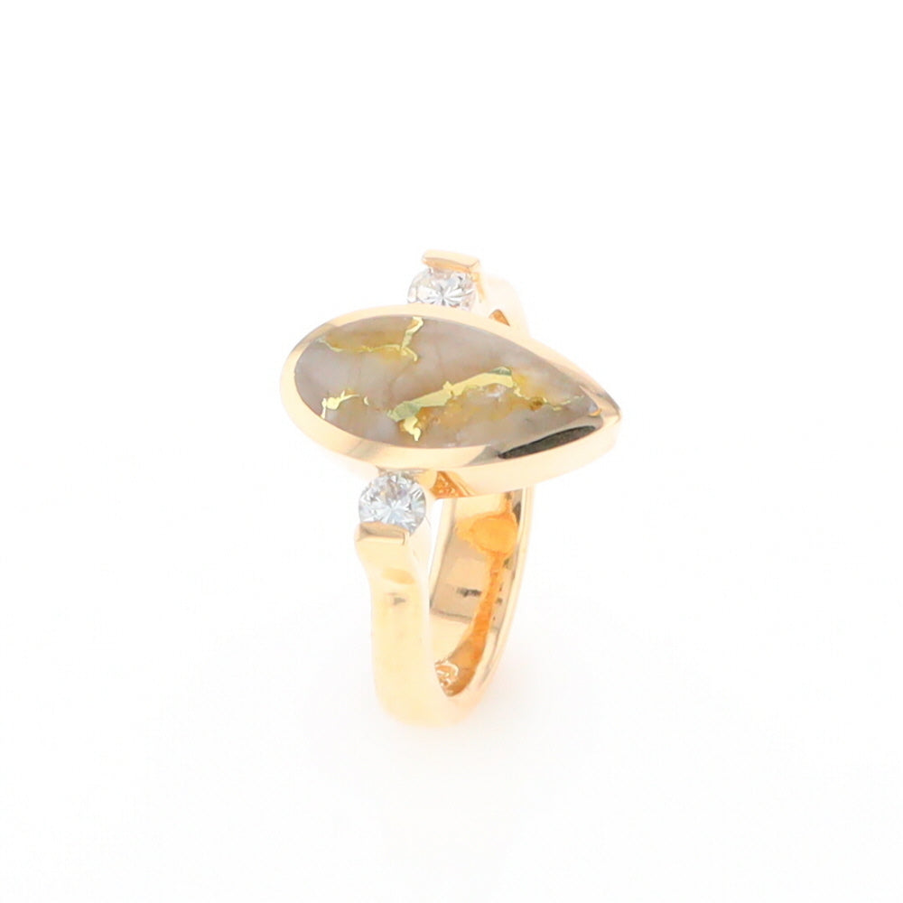 Gold Quartz Ring Pear Shape Inlaid with .18ctw Round Diamonds