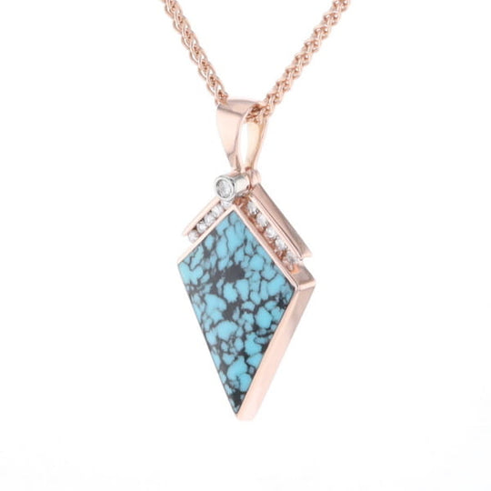 Turquoise Kite Shaped Inlaid Pendant with 0.19ctw Diamonds