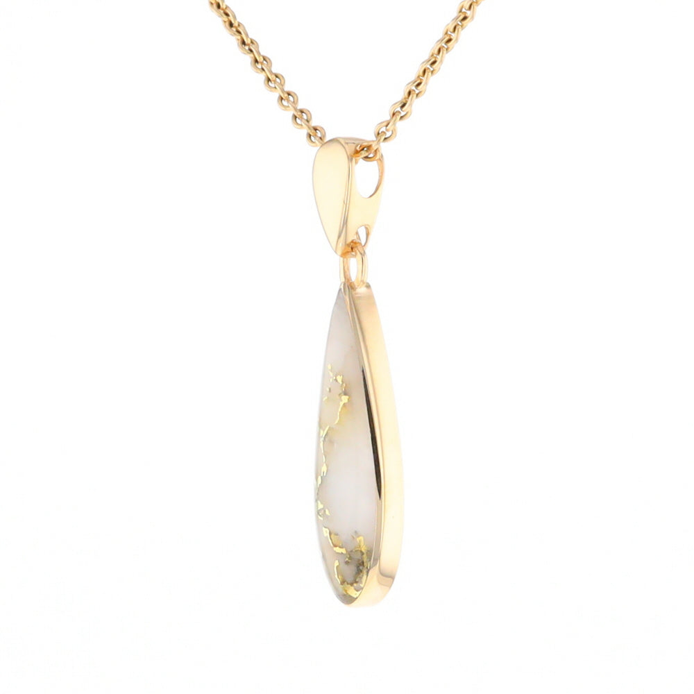 Gold Quartz Pendant Tear Drop Inlaid Design G2