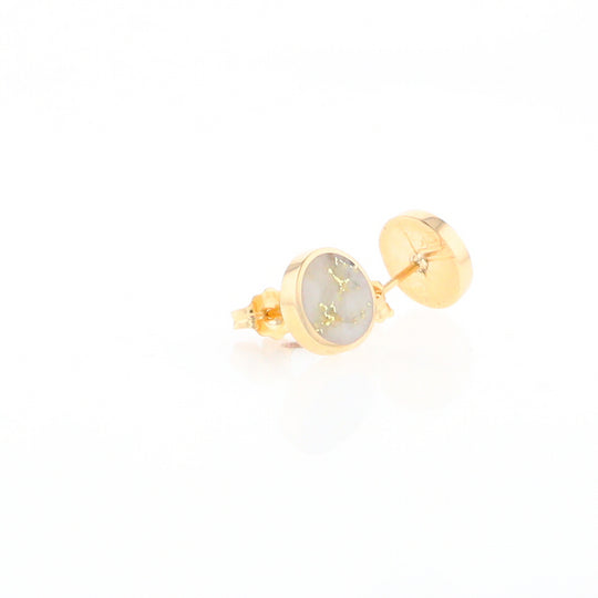 Gold Quartz Earrings 9mm Round Inlaid Studs - G2