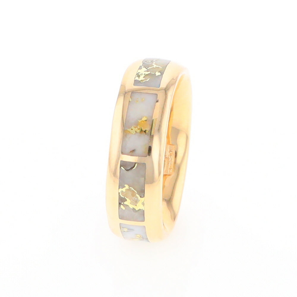 Gold Quartz Ring 8 Rectangle Section Inlaid Eternity Band