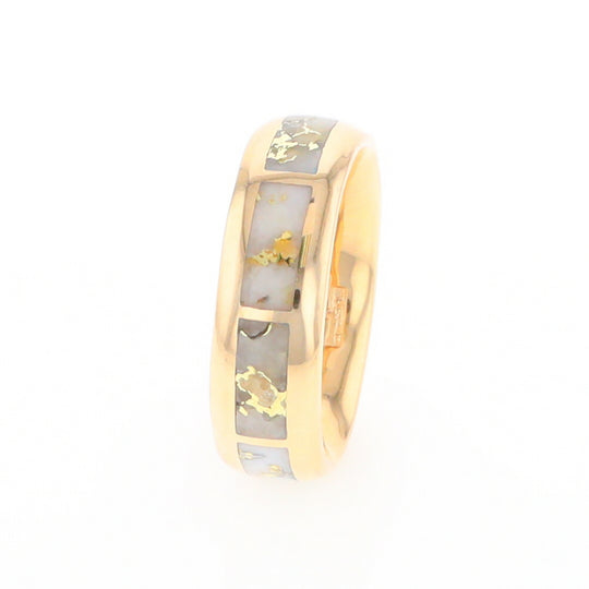 Gold Quartz Ring 8 Rectangle Section Inlaid Eternity Band