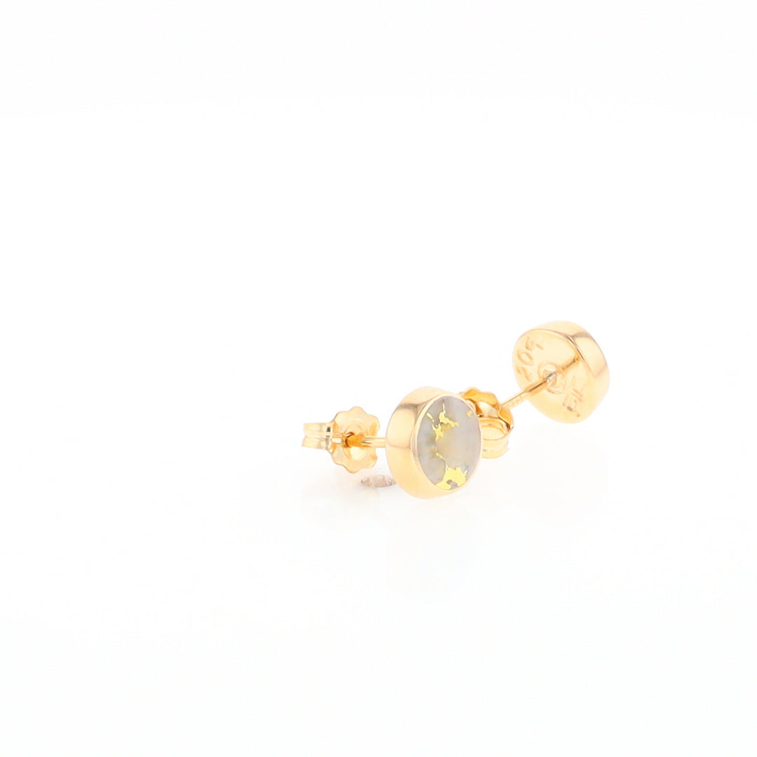 Gold Quartz Earrings Round Inlaid Studs