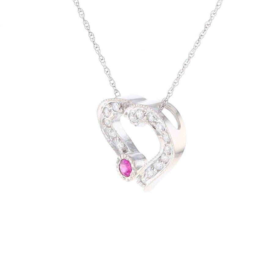 Diamond Heart Pendant with Ruby Accent