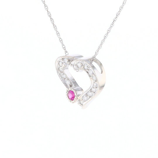 Diamond Heart Pendant with Ruby Accent