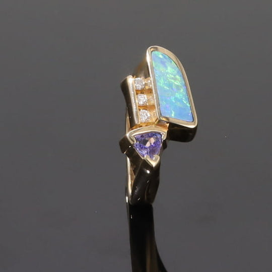 Opal Rings Geometric Inlaid with Tanzanite and .08ctw Round Diamonds