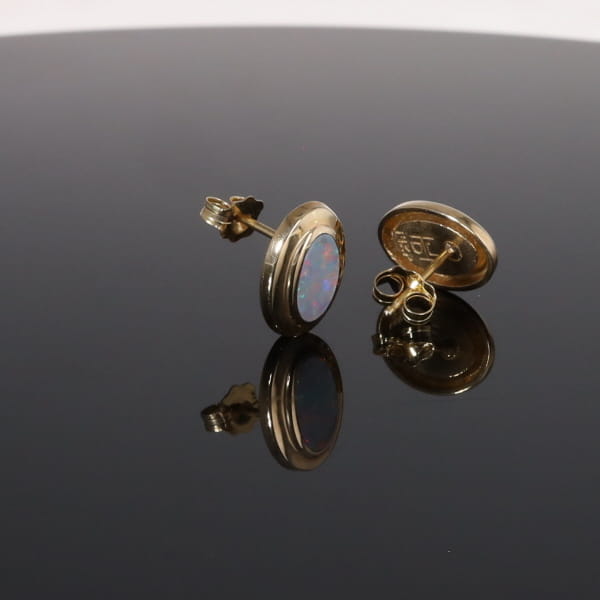 Opal Earrings Oval Inlaid Design Studs