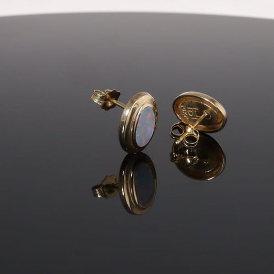 Opal Earrings Oval Inlaid Design Studs