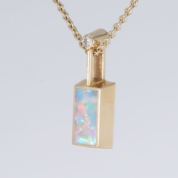 Opal Pendant Rectangle Inlaid Design with .04ctw Round Diamond