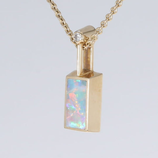 Opal Pendant Rectangle Inlaid Design with .04ctw Round Diamond
