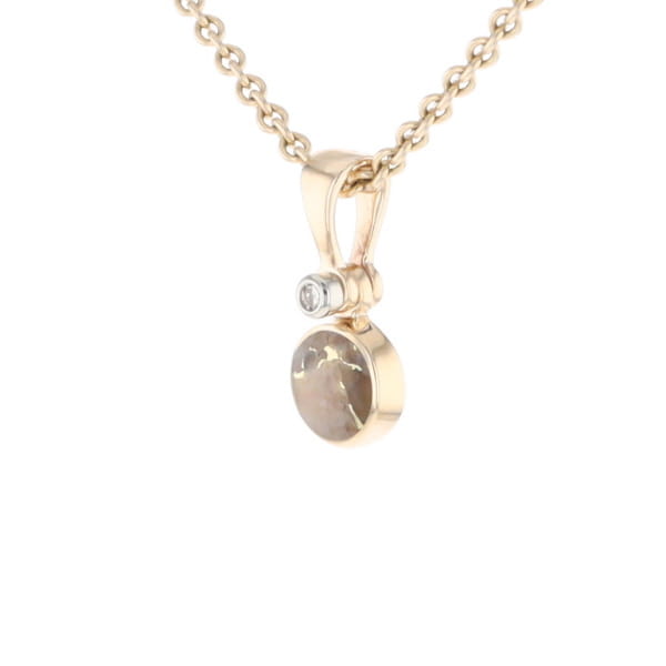 Gold Quartz Necklace Round Inlaid Pendant with .02ct Diamond