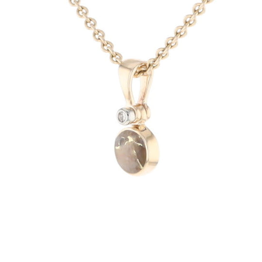 Gold Quartz Necklace Round Inlaid Pendant with .02ct Diamond