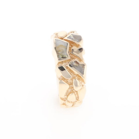 Gold Quartz Ring 3 Section Inlaid Nugget Design Band
