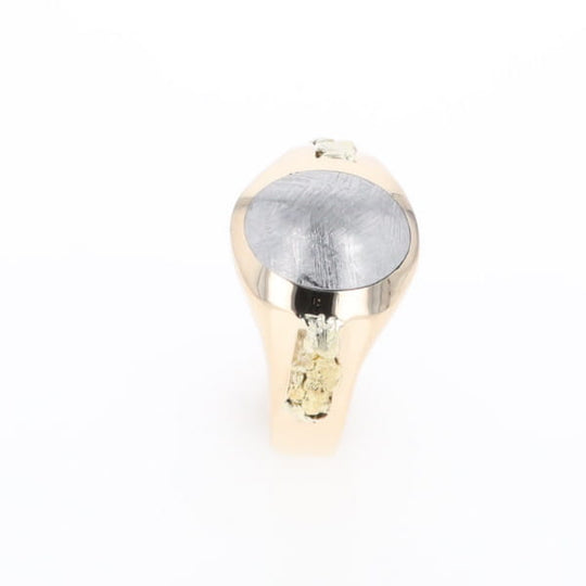 Oval Meteorite Inlaid Ring with Natural Gold Nuggets