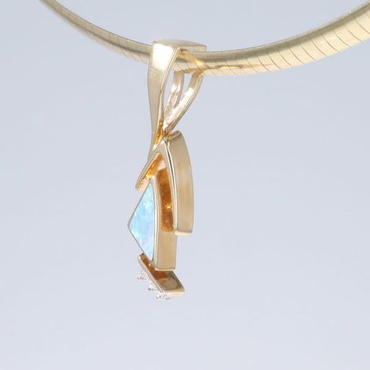 Opal Pendant Triangle Inlaid Design with .07ctw Round Diamonds