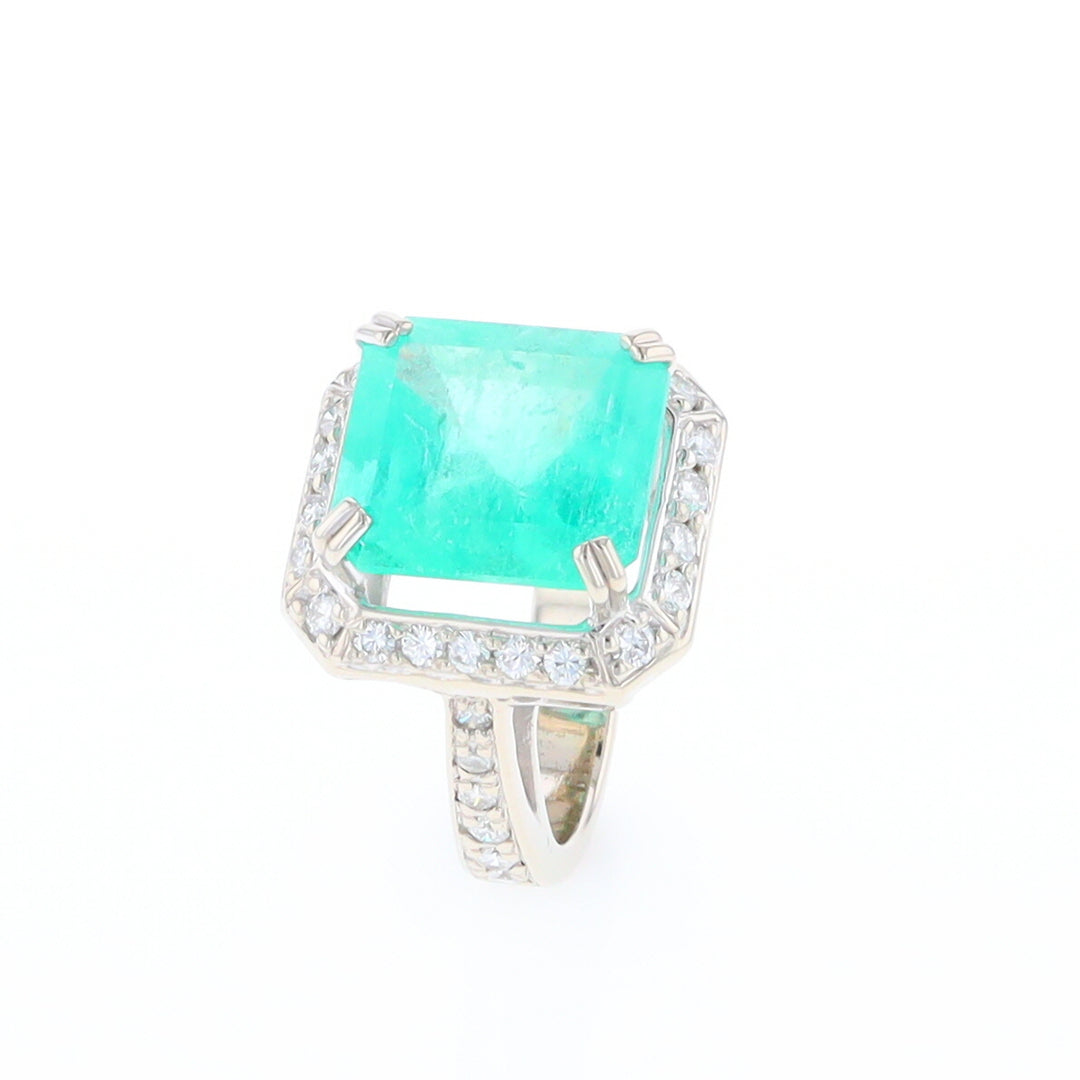 5.25ct Emerald Ring with Diamond Halo