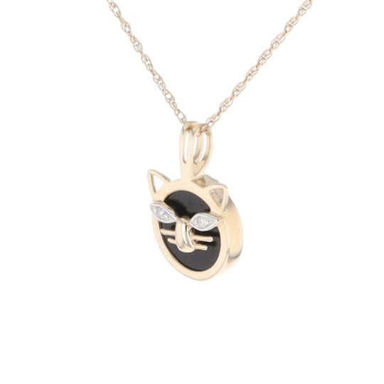 Onyx Cat Pendant with Diamond Eyes
