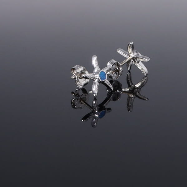 Opal Earrings Inlaid Realistic Star Fish Design