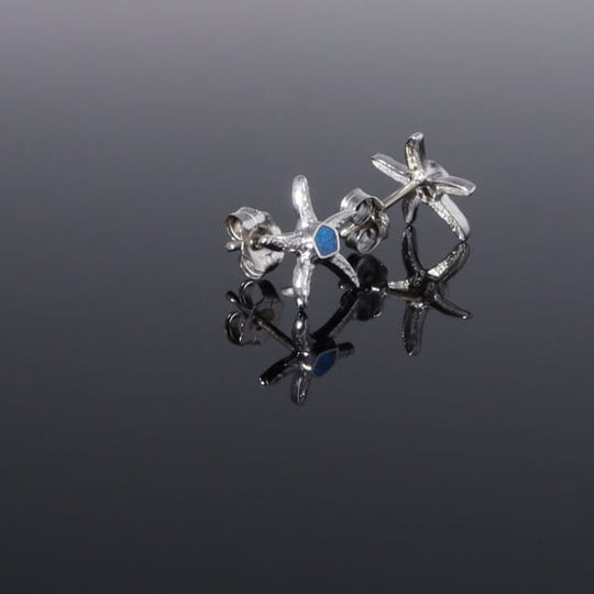 Opal Earrings Inlaid Realistic Star Fish Design