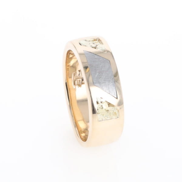 Meteorite Ring, Center Inlaid & Natural Nugget Sides