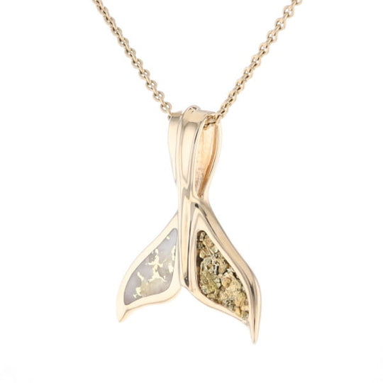Whale Tail Necklaces Natural Gold Quartz and Nuggets Inlaid Pendant