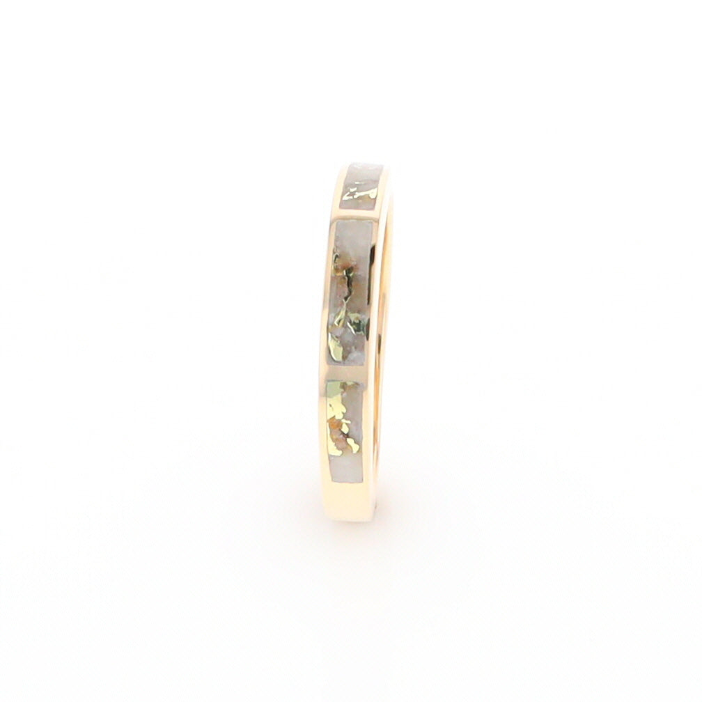 Gold Quartz Ring 3 Rectangle Section Inlaid Band