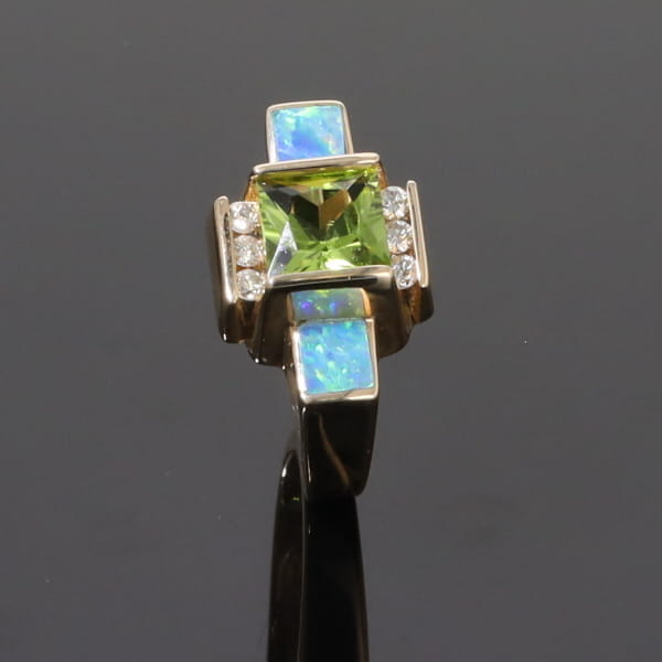 Opal Rings 2 Square Inlaid Peridot with 0.24ctw Diamonds