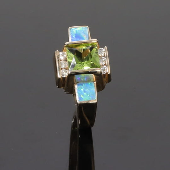 Opal Rings 2 Square Inlaid Peridot with 0.24ctw Diamonds