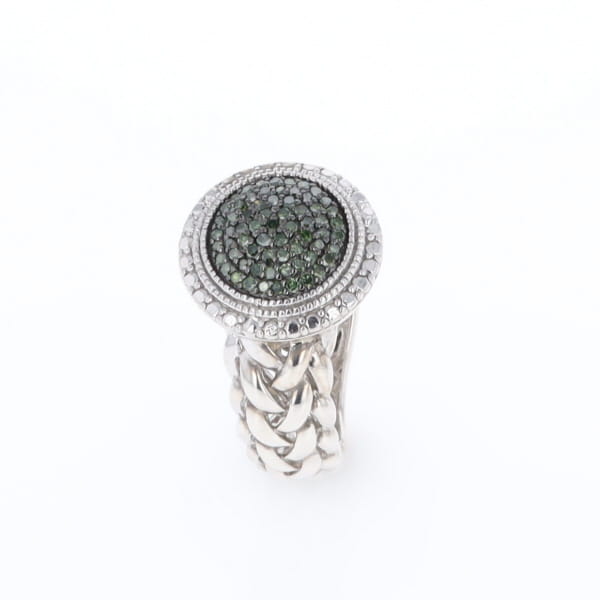 Green Diamond Braided Cluster Ring