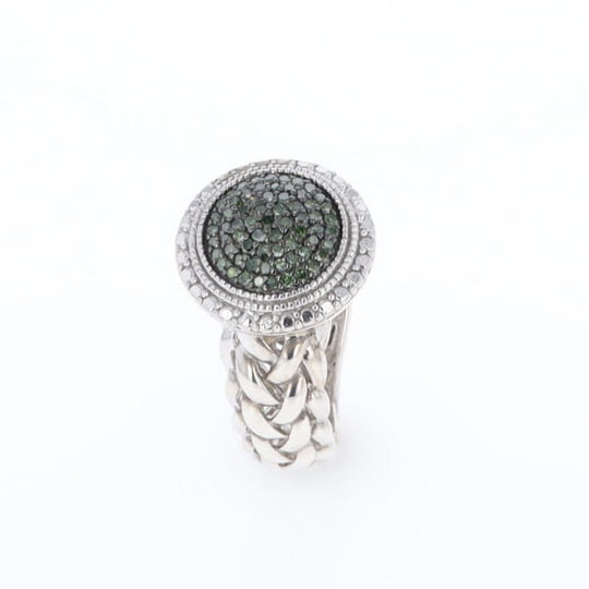 Green Diamond Braided Cluster Ring