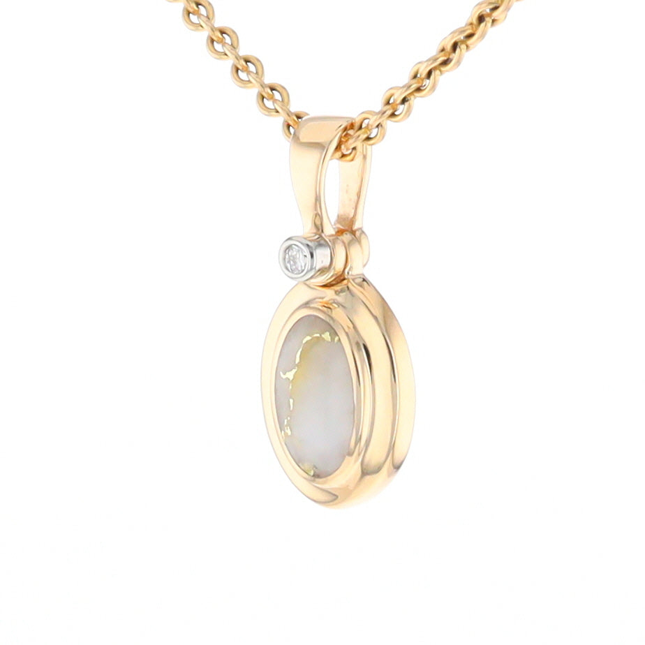 Gold Quartz Oval Inlaid Pendant with .02ct Diamond