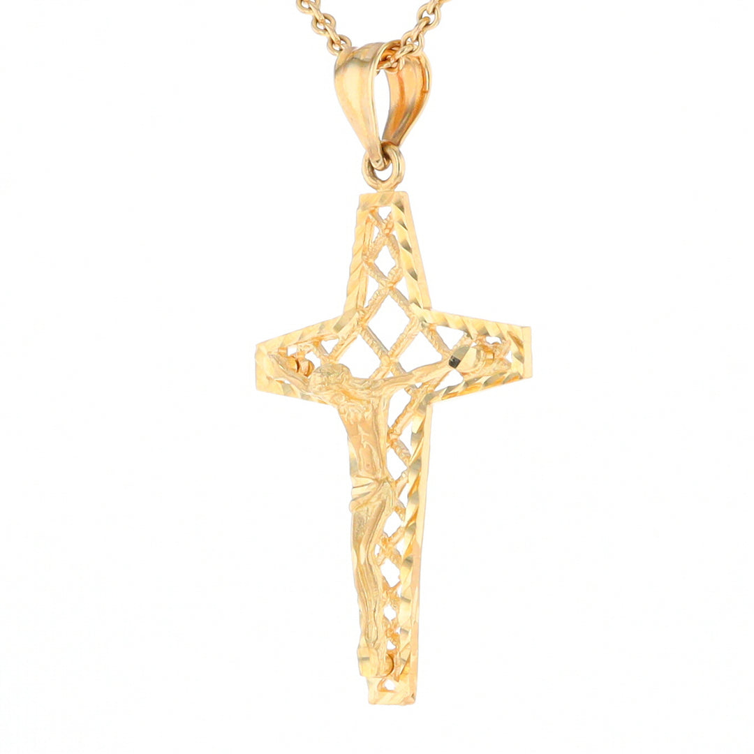 Gold Mesh Crucifix Pendant