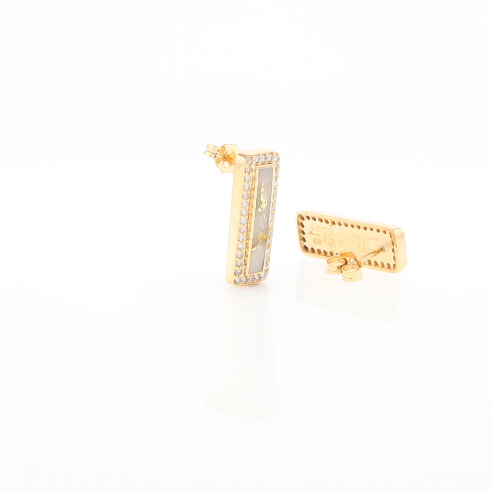 Gold Quartz Earrings Rectangle Inlaid with .50ctw Round Diamonds Halo Design - G2