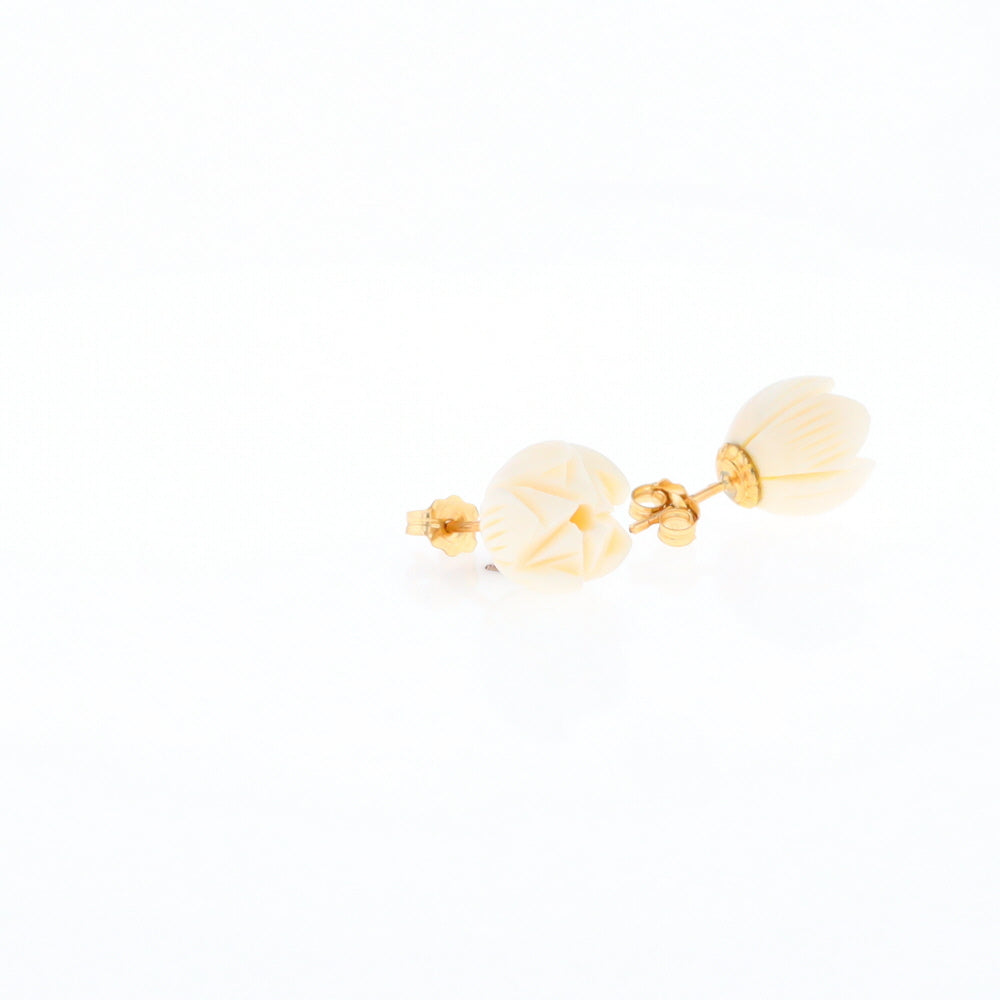 Carved Ivory Flower Stud Earrings