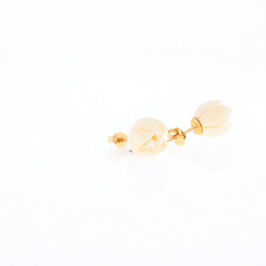 Carved Ivory Flower Stud Earrings