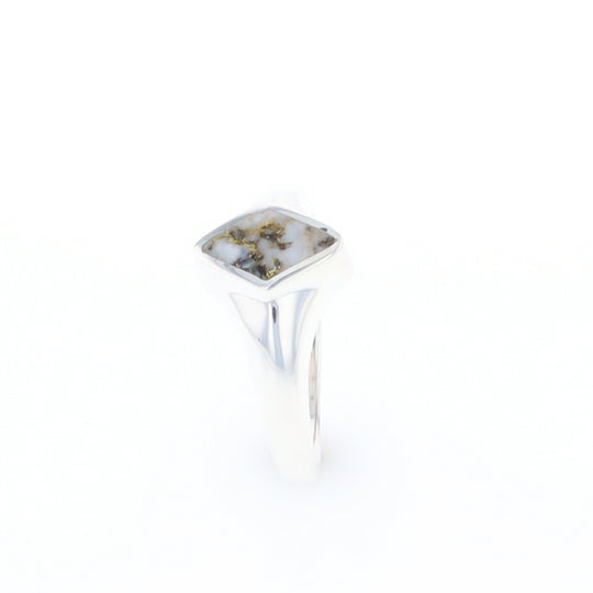 Sterling Silver Gold Quartz Inlaid Diamond Shaped Ring - G3