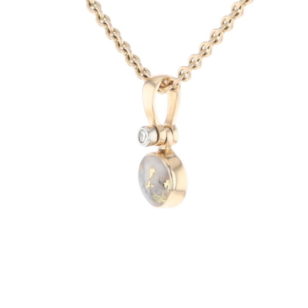 Gold Quartz Necklace Round Inlaid Pendant with .02ct Round Diamond