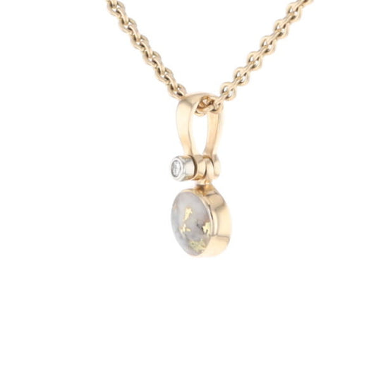Gold Quartz Necklace Round Inlaid Pendant with .02ct Round Diamond