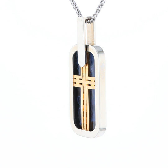 Natural pietersite inlaid dog tag cross pendant