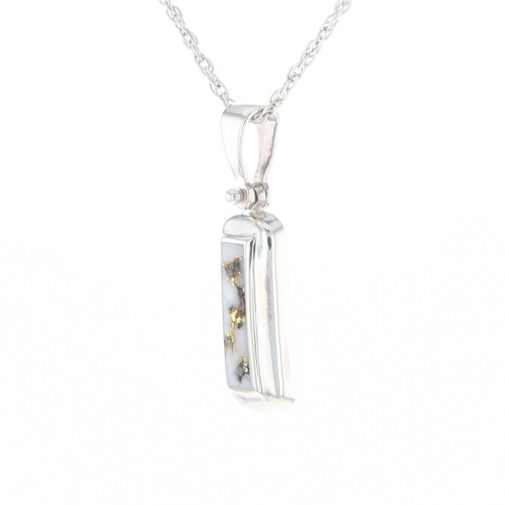 Sterling Silver Gold Quartz Invlaid Rectangle Bar Pendant - G3