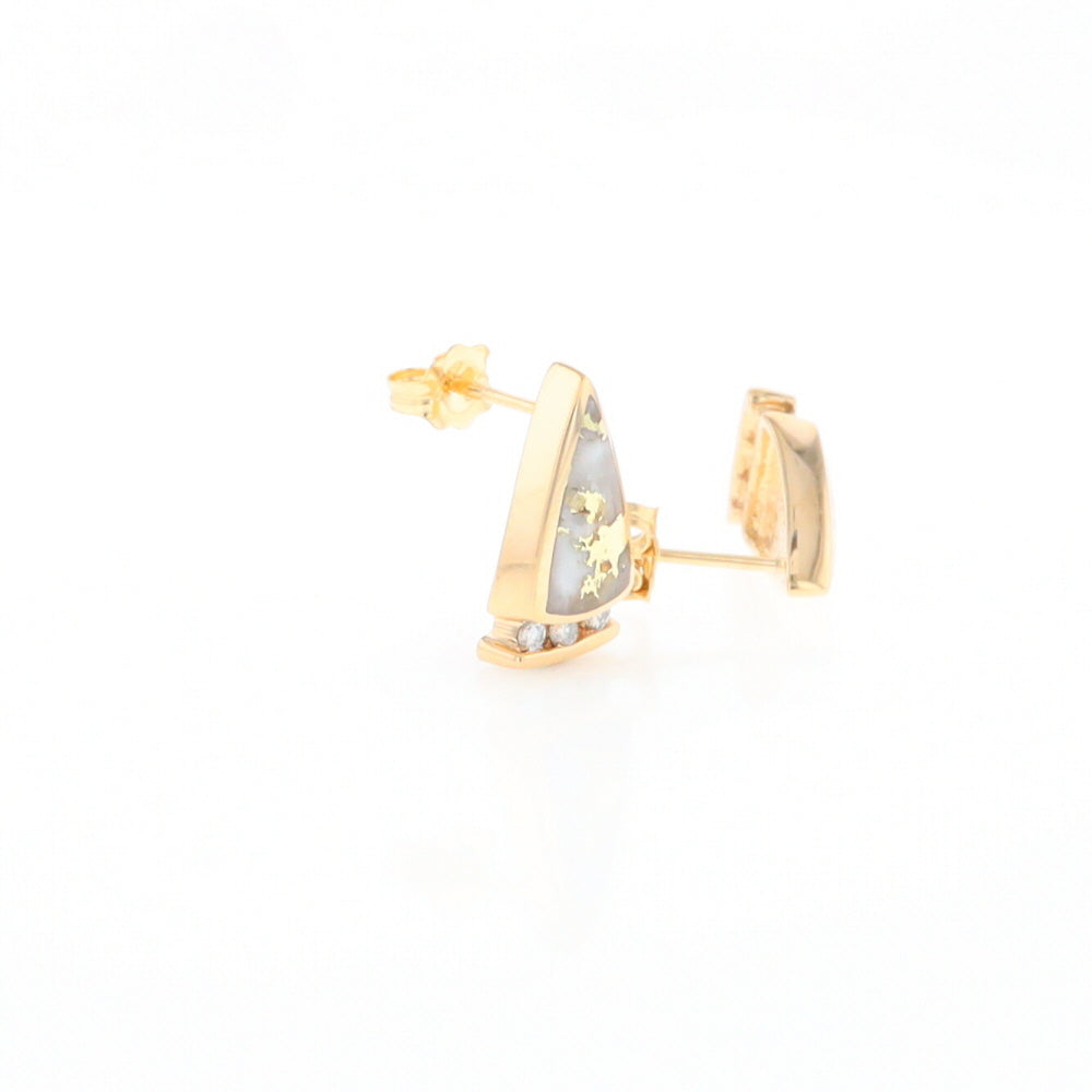 G2 Gold Quartz Earrings Triangle Shape Inlaid Design with .12ctw Diamonds