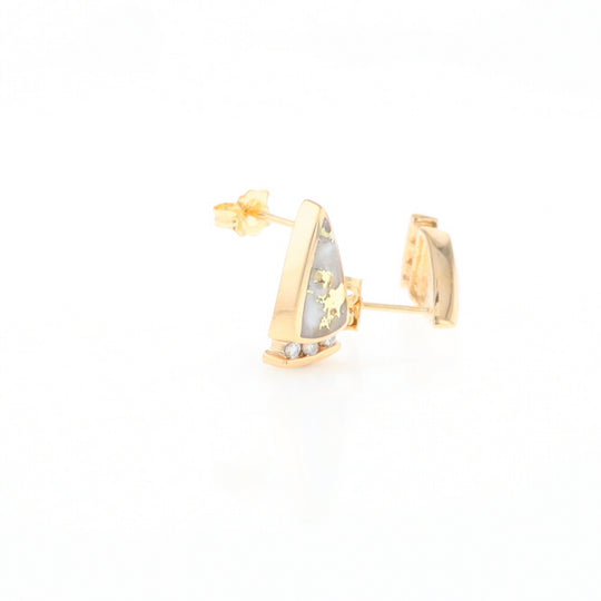 G2 Gold Quartz Earrings Triangle Shape Inlaid Design with .12ctw Diamonds