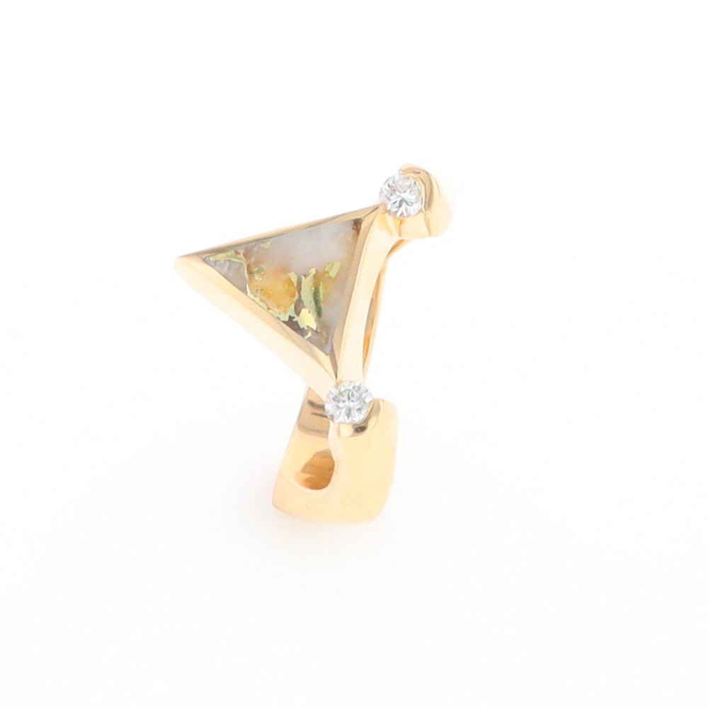 Gold Quartz Ring Triangle Inlaid Design With .14ctw Round Diamonds