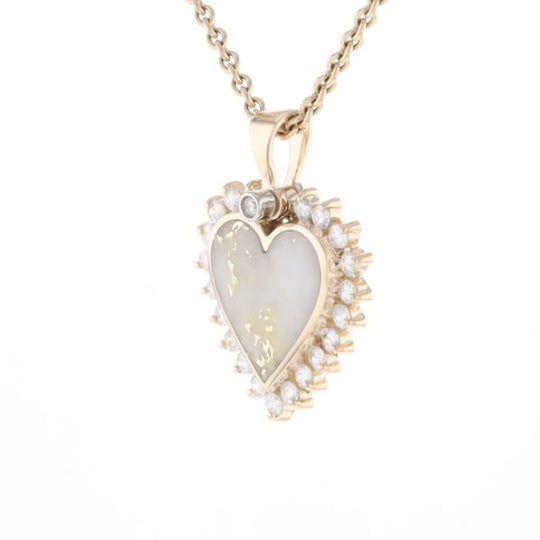 Gold Quartz Heart Shape Inlaid .55Ctw Diamond Pendant