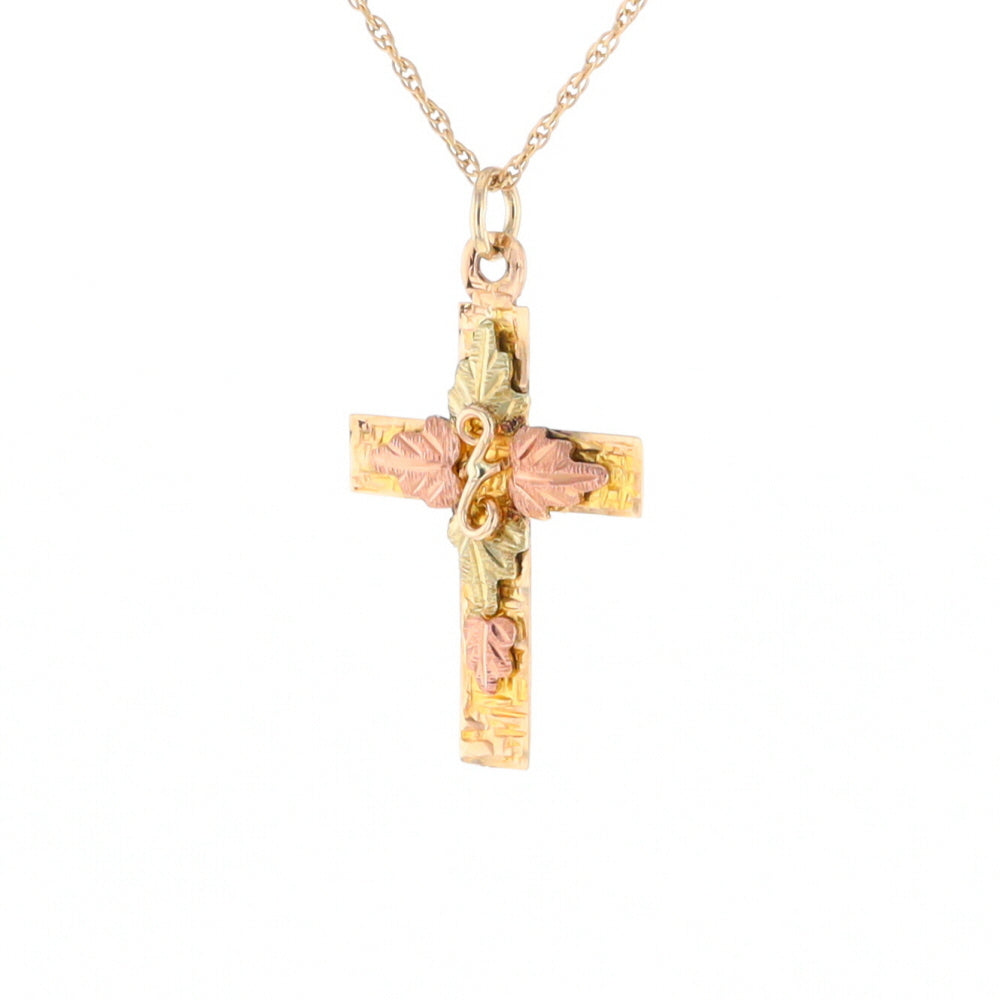 Black Hills Gold Green & Rose Leaf Cross