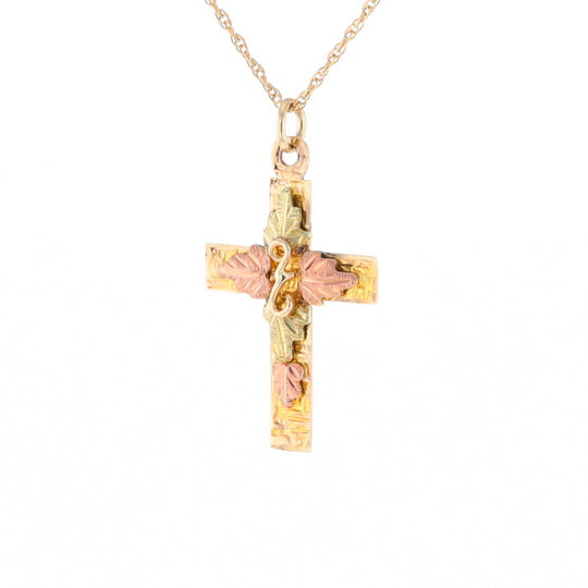 Black Hills Gold Green & Rose Leaf Cross