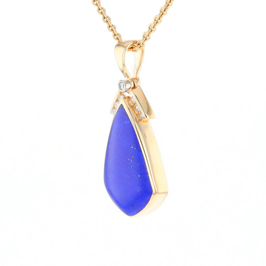 Natural Lapis pendant, tear drop inlaid design, 0.15ctw diamonds